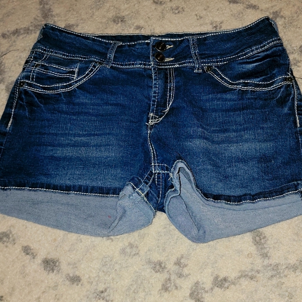 Dark wash denim shorts